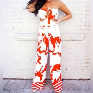 Red and white jumpsuit